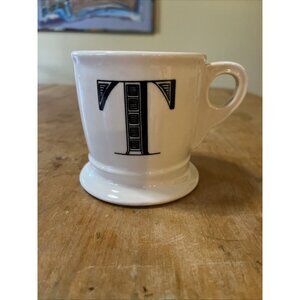 Anthropologie Large White Coffee Mug Initial T
